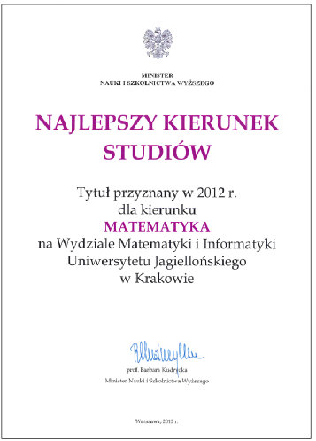 Matematyka na Uniwersytecie Jagiellońskim w Krakowie - najlepszym kierunkiem studiów - 2012